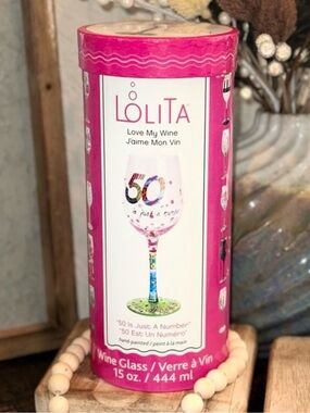Lolita “50 is Just a Number” Hand-painted Artisan Wine Glass, 15 oz  OPEN BOX